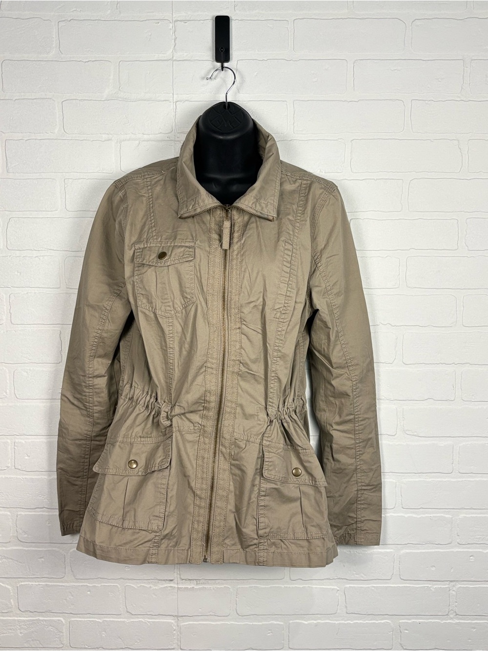 Ashley By 26 International Utility Jacket Full Zip Khaki Beige Size M